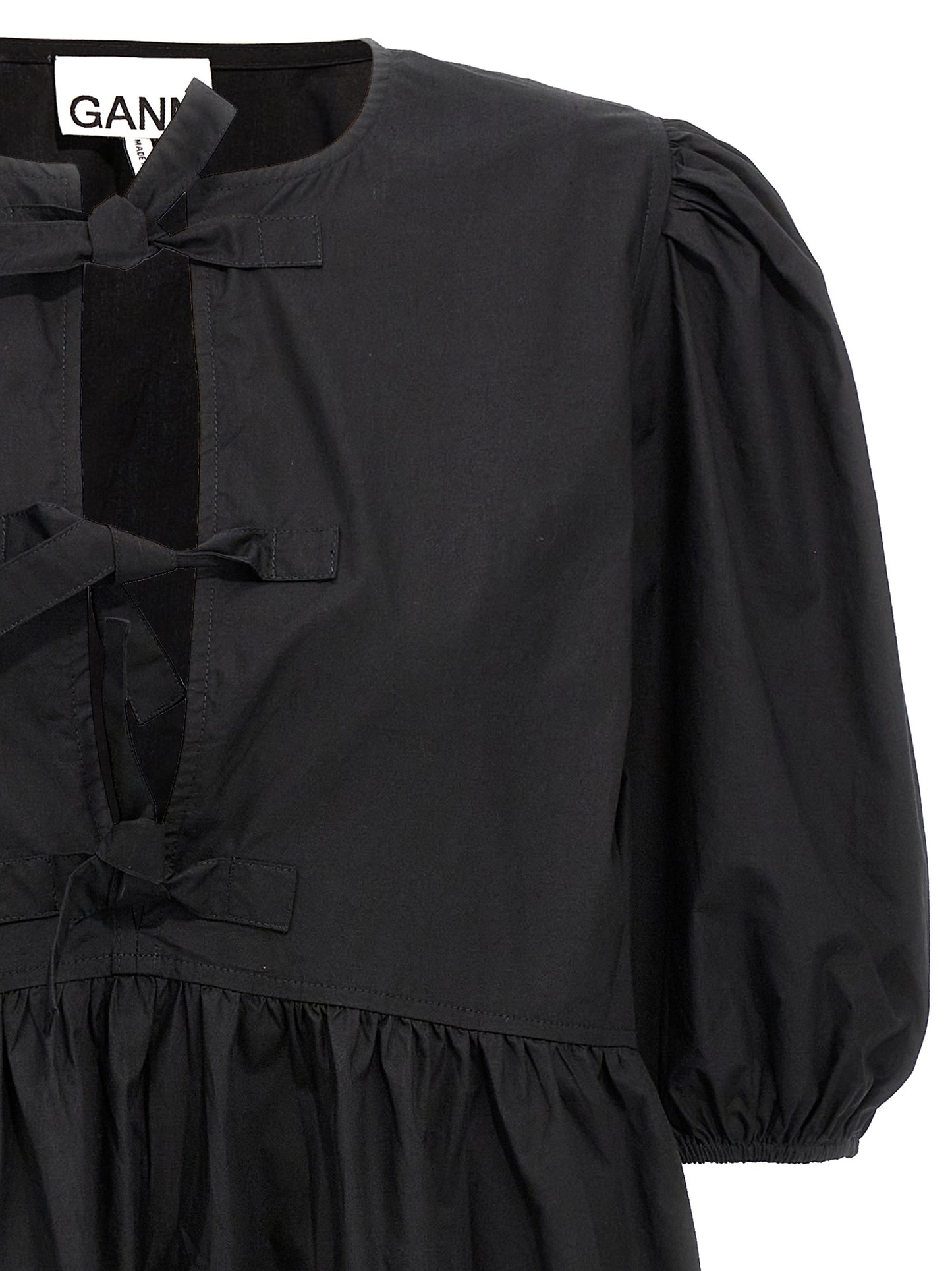 Ganni Black Cotton Short Dress