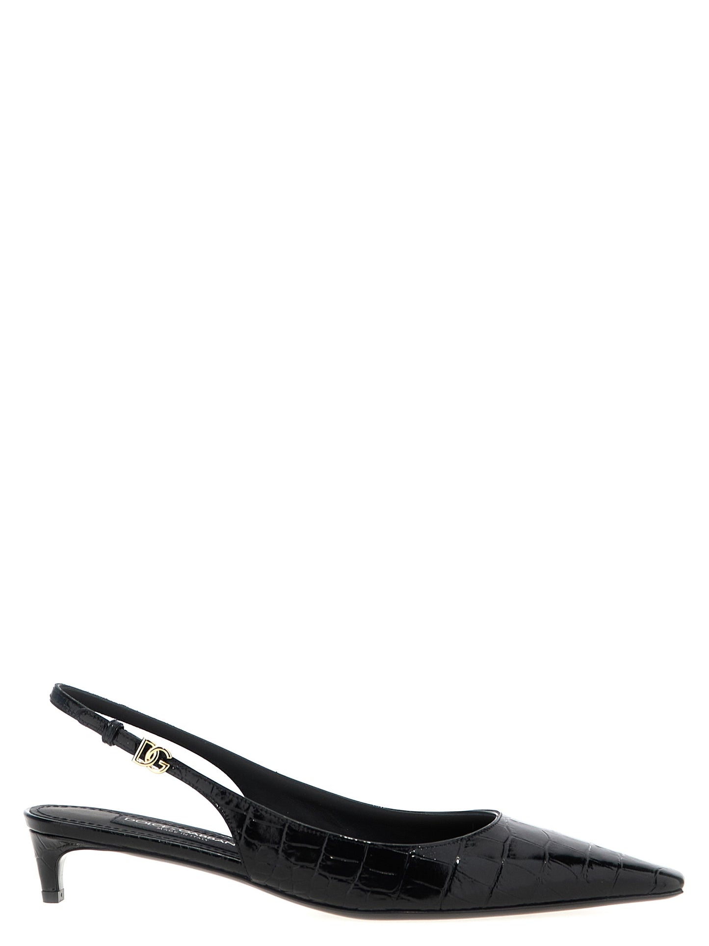 Dolce & Gabbana Black Calfskin Mid Heel Pumps