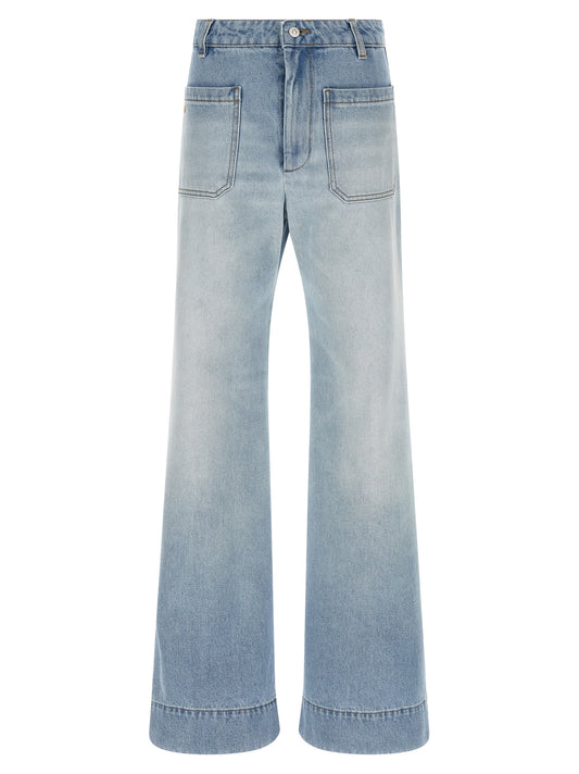 Victoria Beckham Blue Cotton Flared Jeans