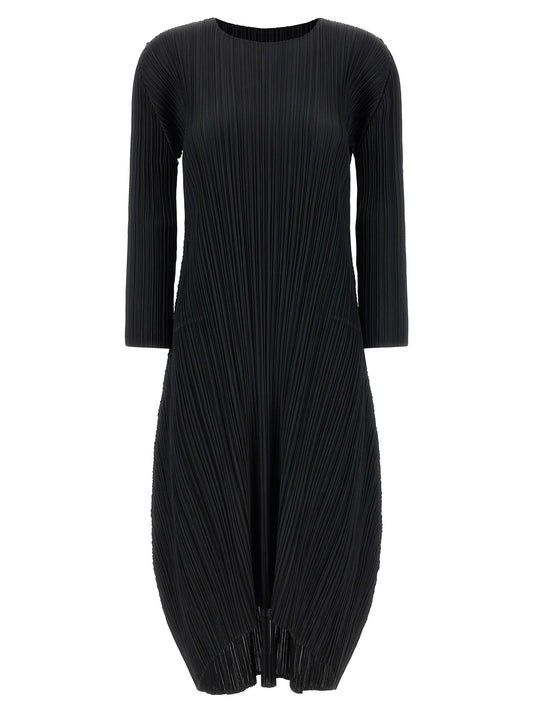 PLEATS PLEASE ISSEY MIYAKE Black Polyester Midi Dress