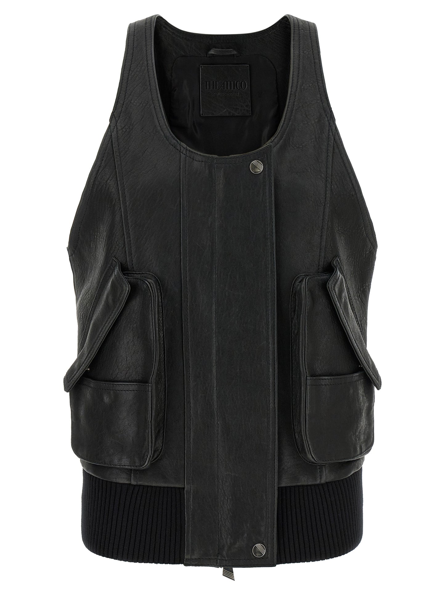 The Attico Black Lamb Leather Sleeveless Jacket