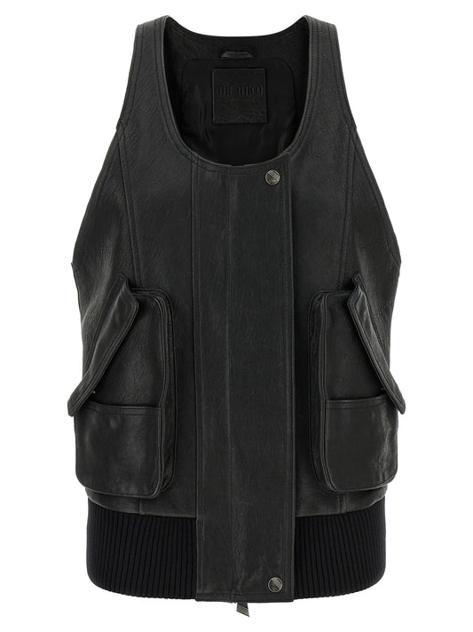 The Attico Black Lamb Leather Sleeveless Jacket