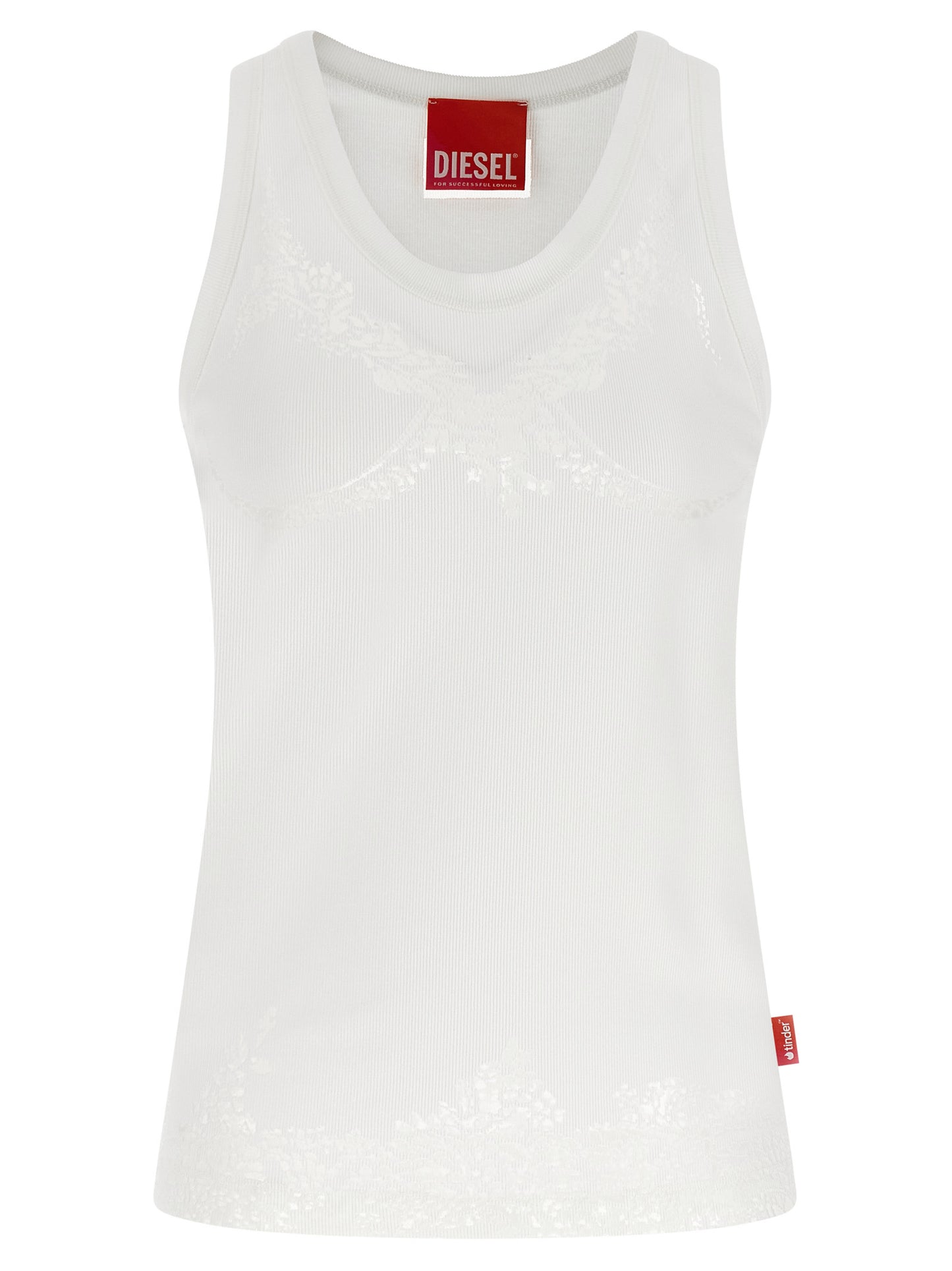 Diesel White Cotton Tank Tops