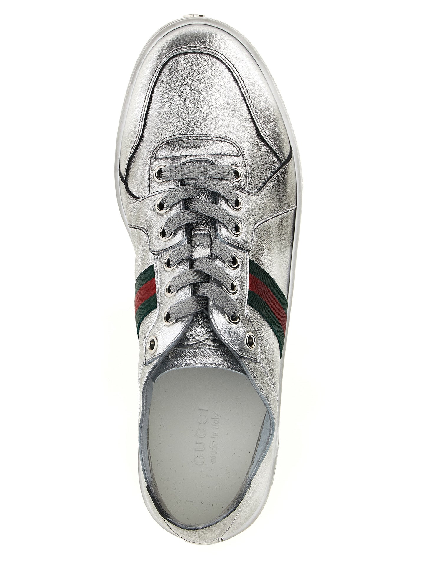 Gucci Silver Lamb Leather Athletic Sneakers
