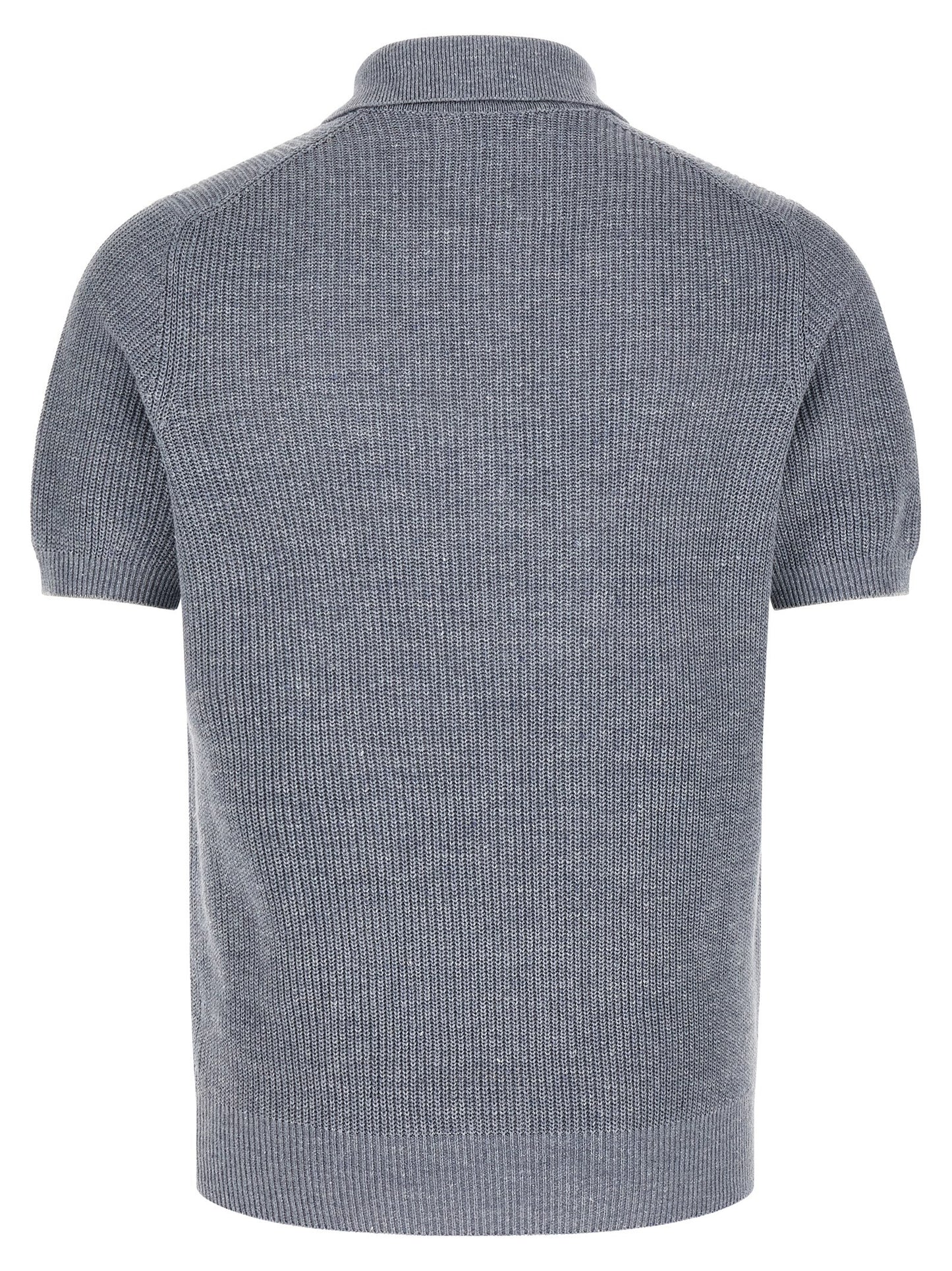 Brunello Cucinelli Blue Linen Polo Shirt