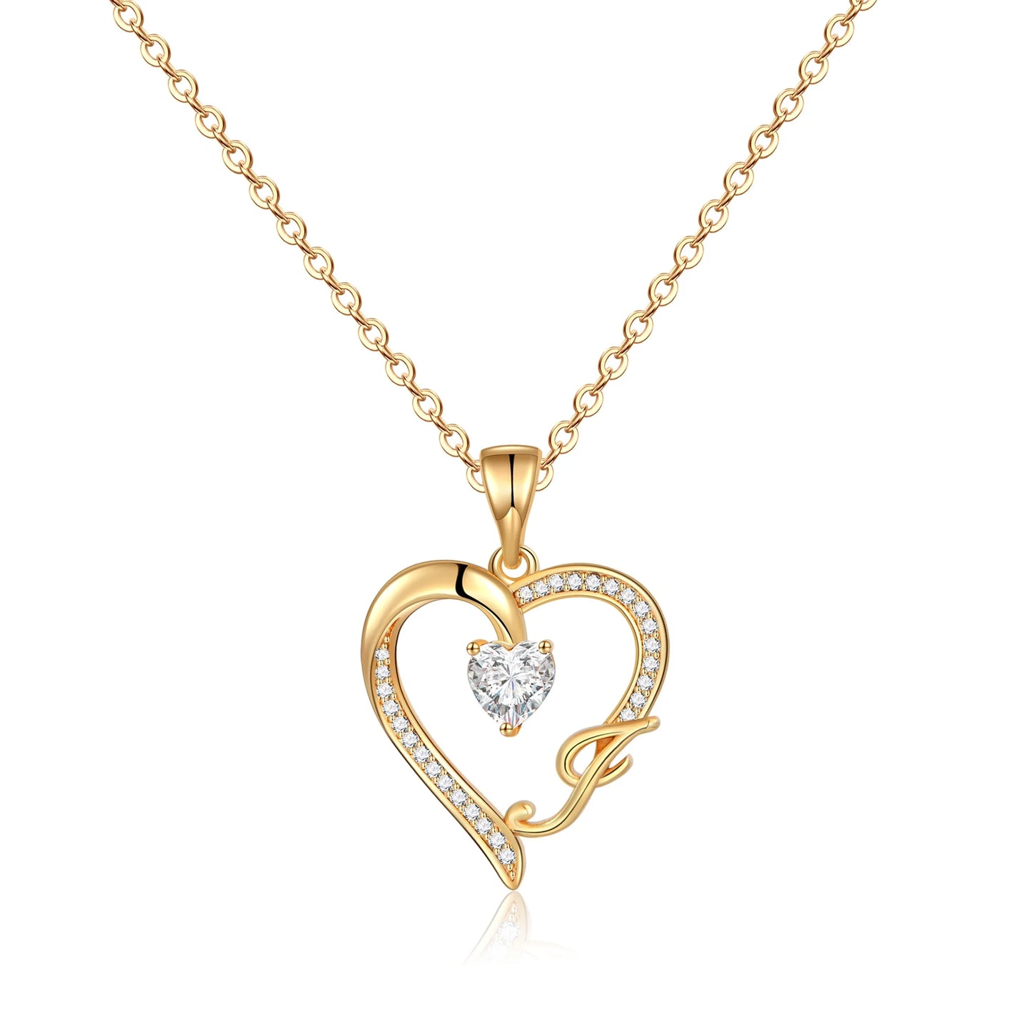 14K Gold Plated Initial Heart Pendant Necklace for Women