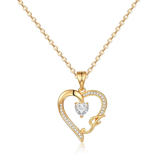 14K Gold Plated Initial Heart Pendant Necklace for Women