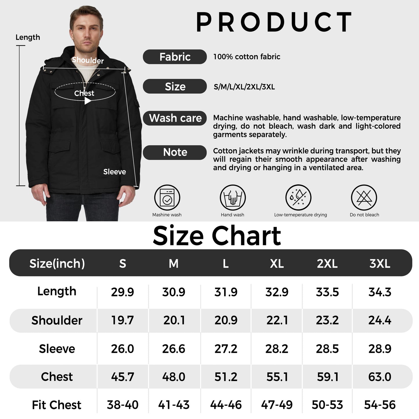 Men'S Winter Coat Warm Puffer Jacket Hooded Winter Puffer Jacket Black L