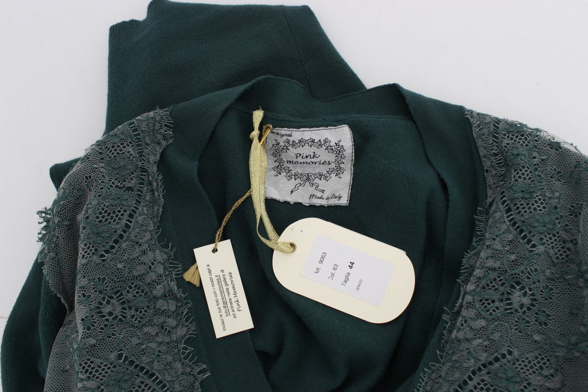 PINK MEMORIES Green Lace Cotton Cardigan Sweater