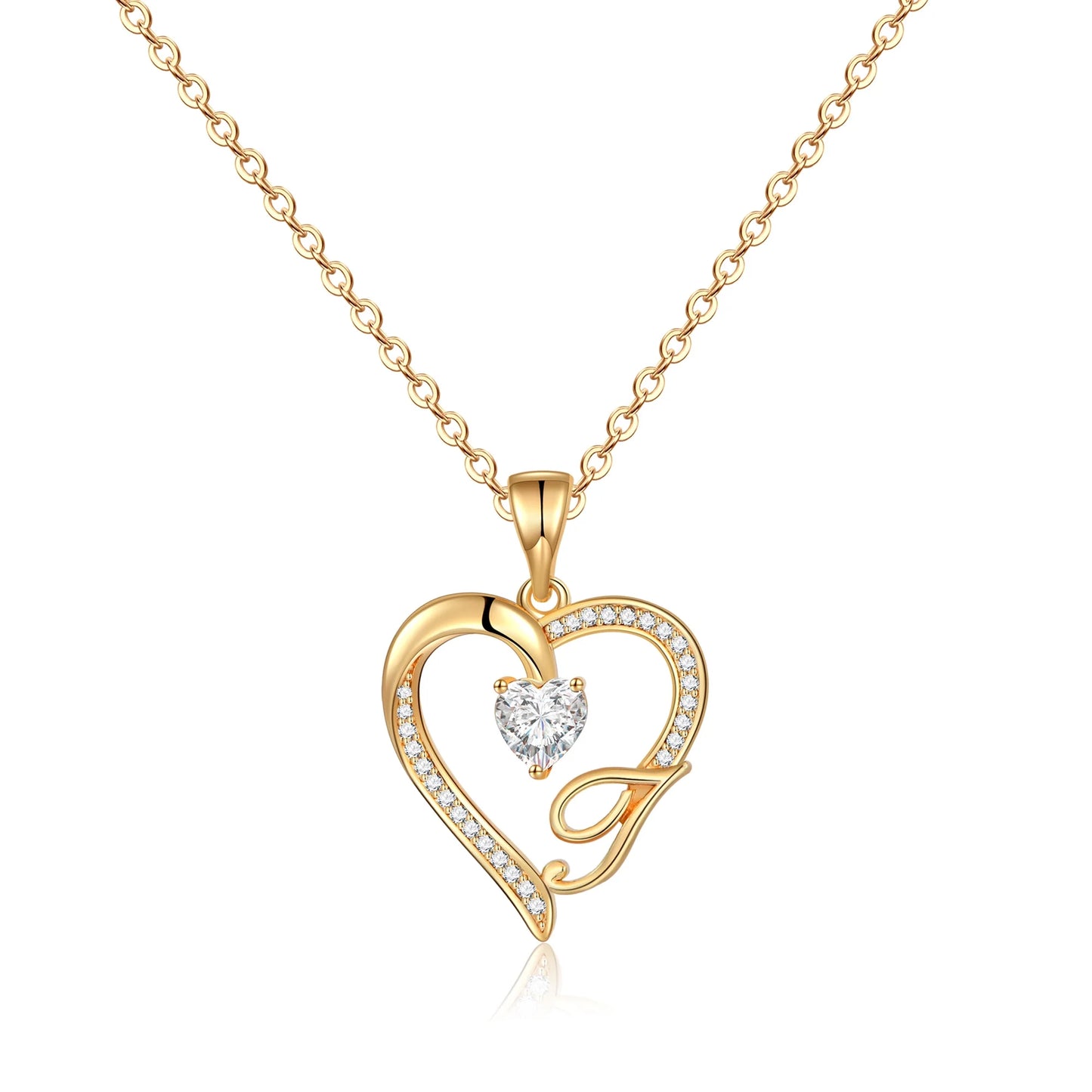 14K Gold Plated Initial Heart Pendant Necklace for Women