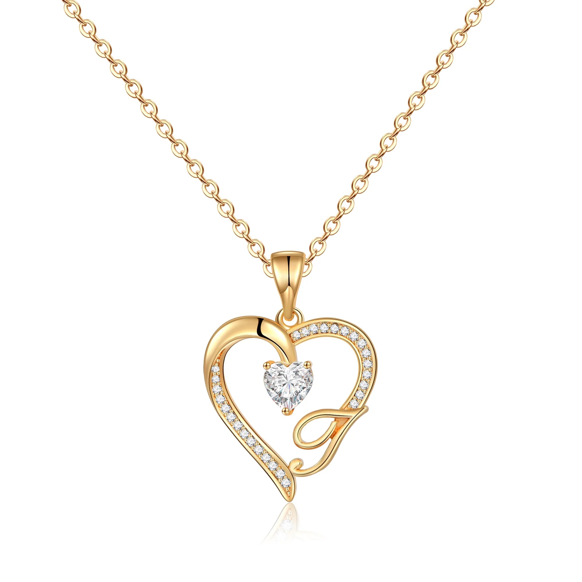 14K Gold Plated Initial Heart Pendant Necklace for Women