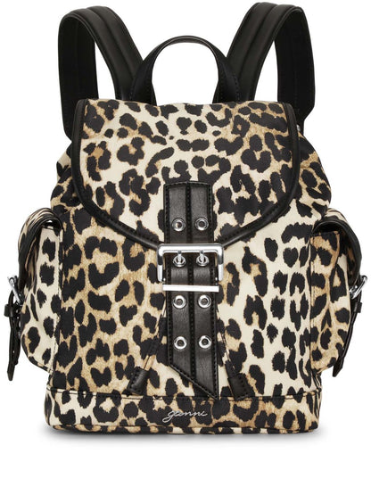 Ganni Ganni Leopard Small Nylon Bucky Backpack