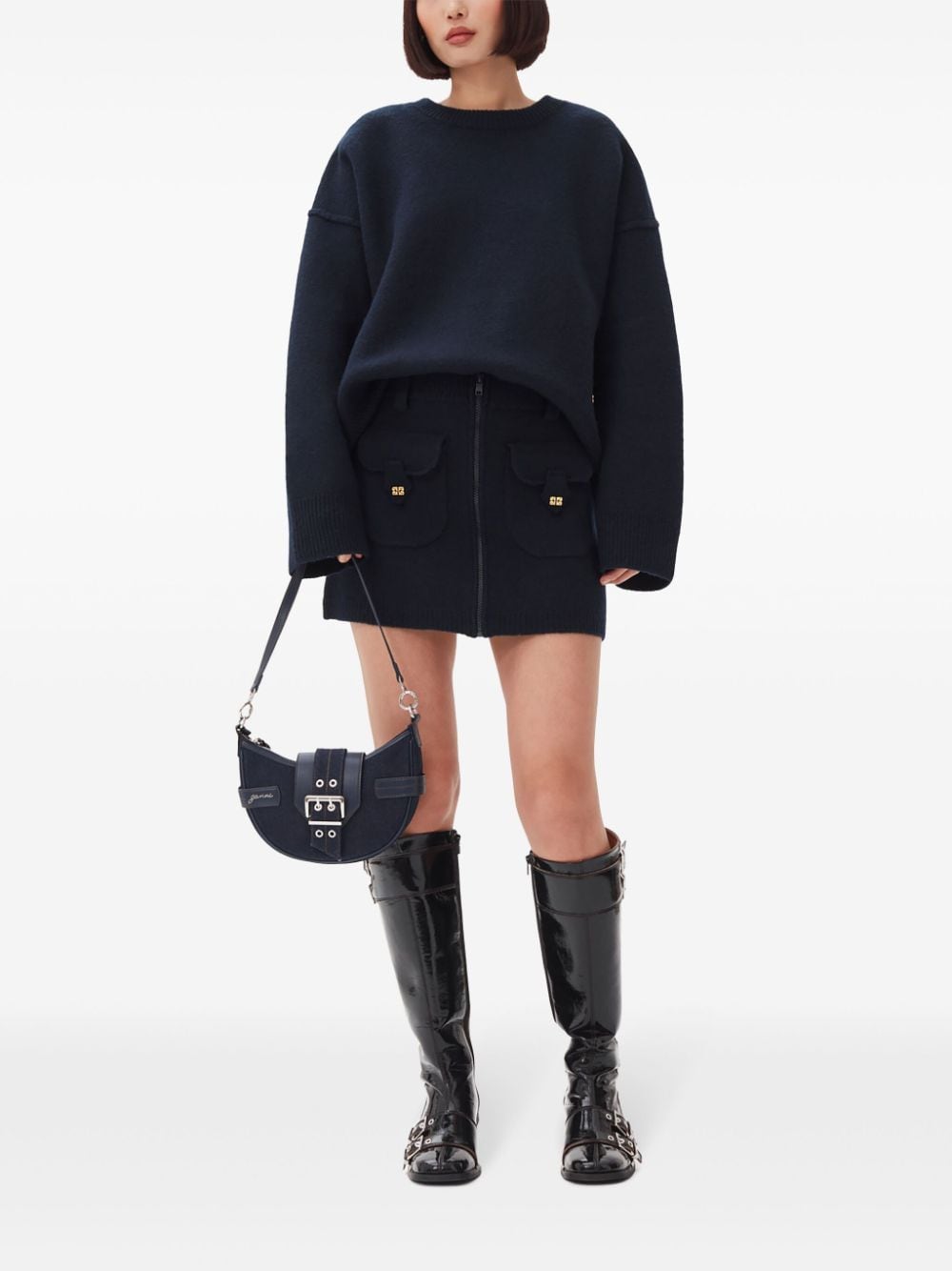 Ganni Ganni Buckle small denim cross-body bag