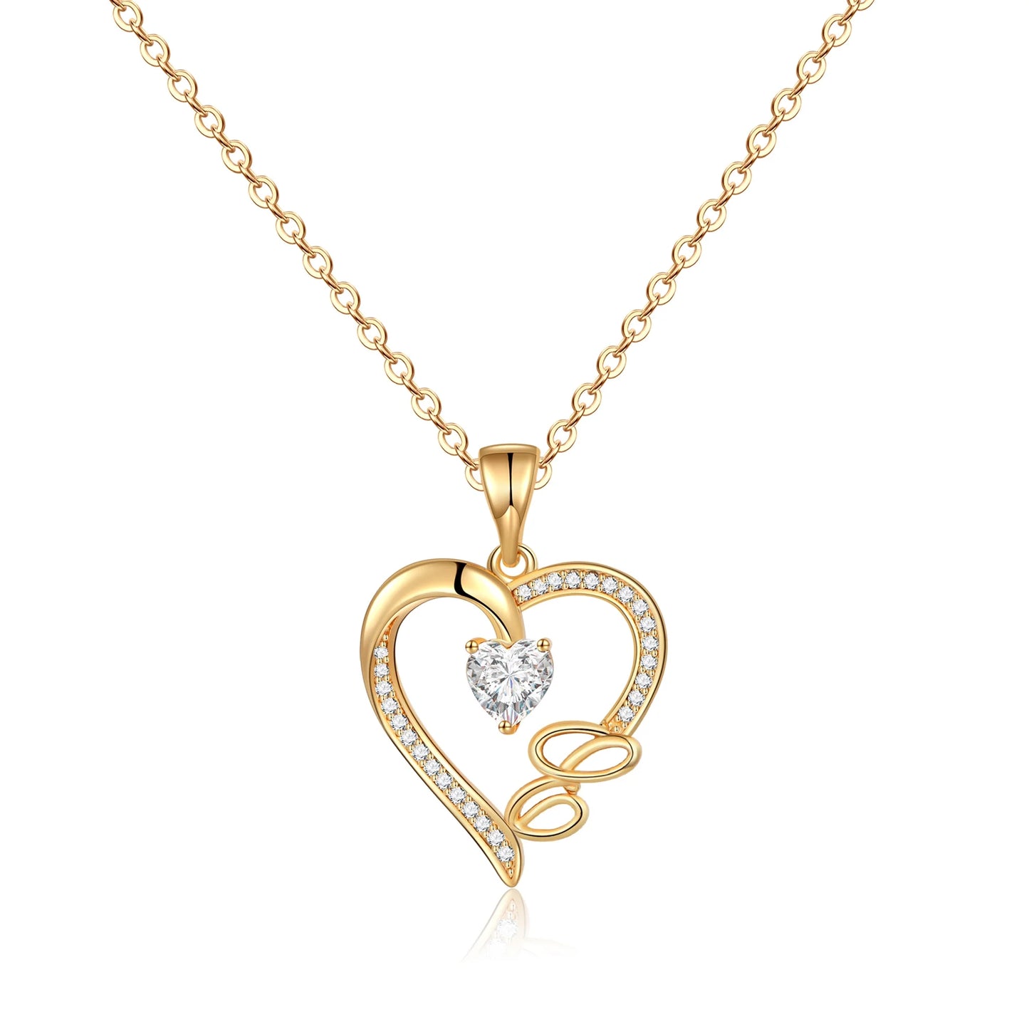 14K Gold Plated Initial Heart Pendant Necklace for Women