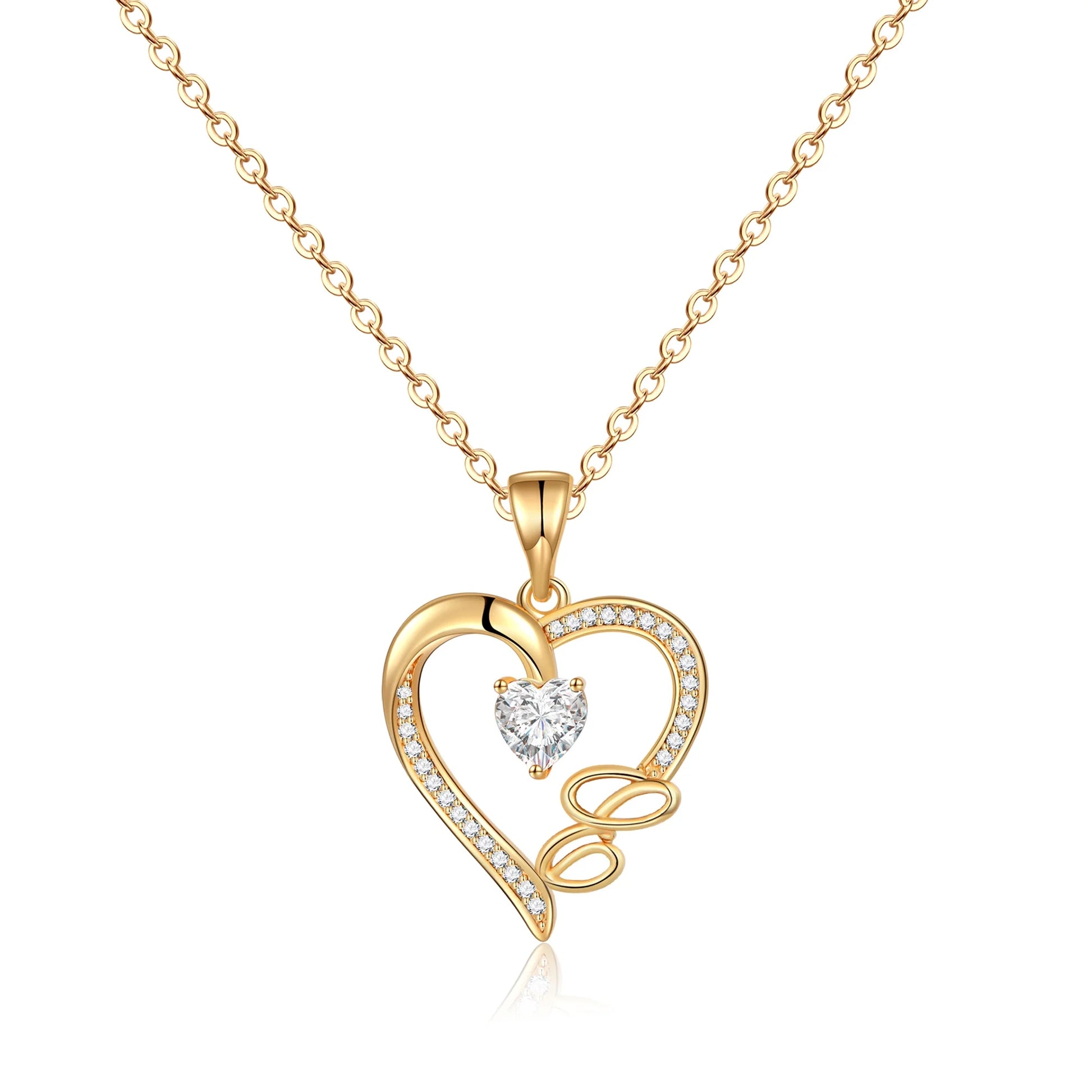 14K Gold Plated Initial Heart Pendant Necklace for Women