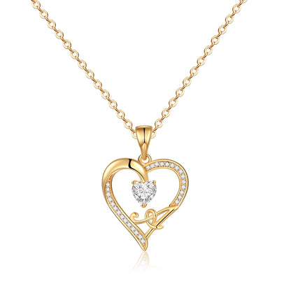 14K Gold Plated Initial Heart Pendant Necklace for Women