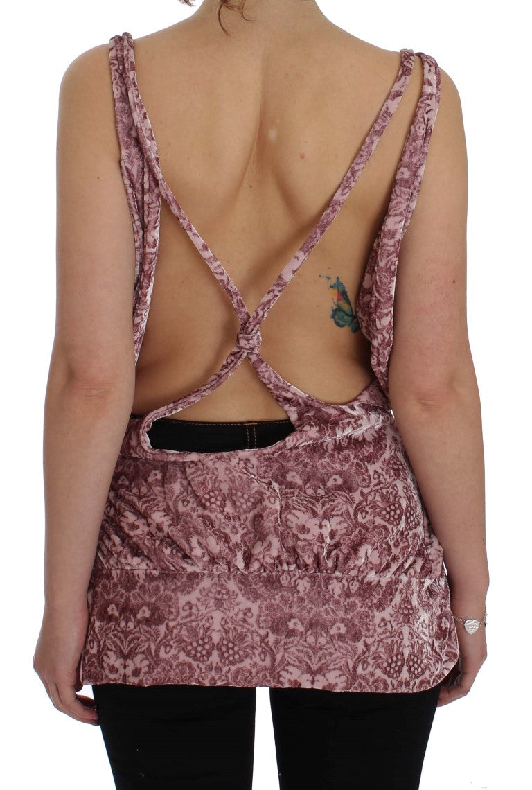 Exte Pink Floral Print Viscose Silk Blouse Top