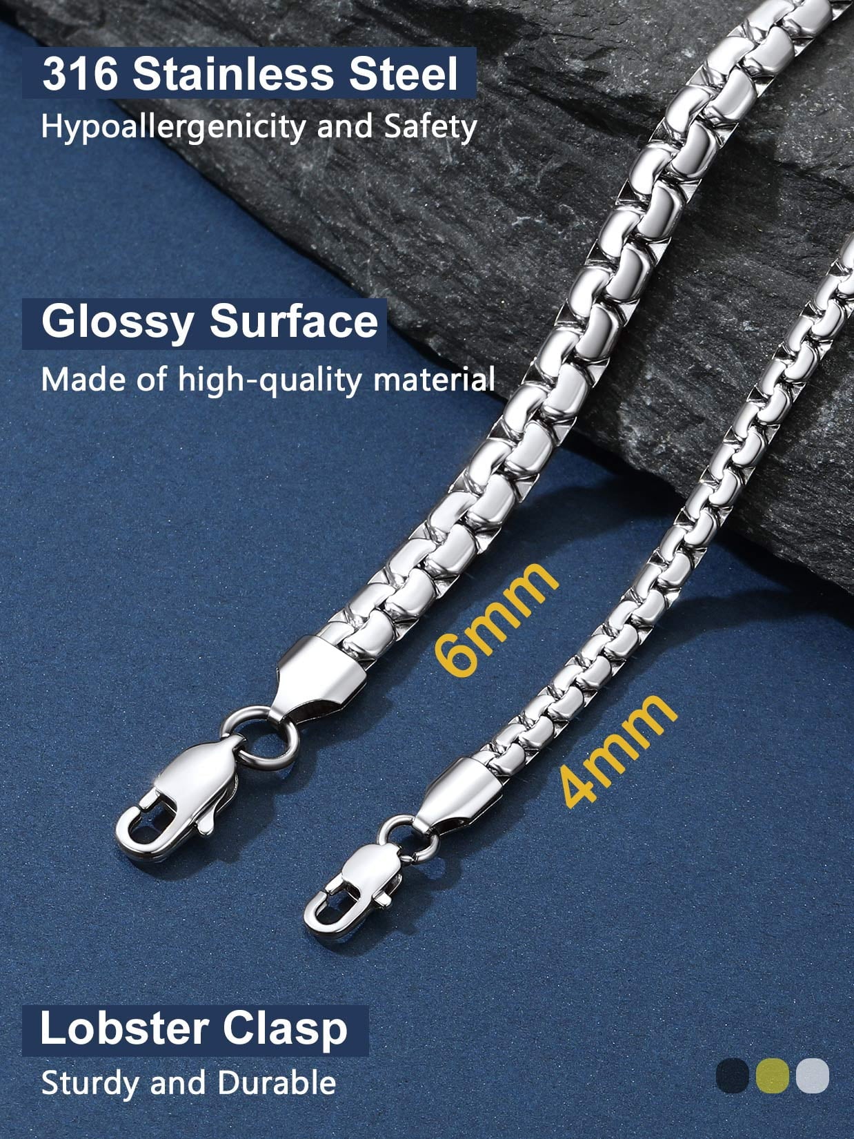 Stainless Steel Flat Box Chain Necklace for Men – Modern Luxury Design
