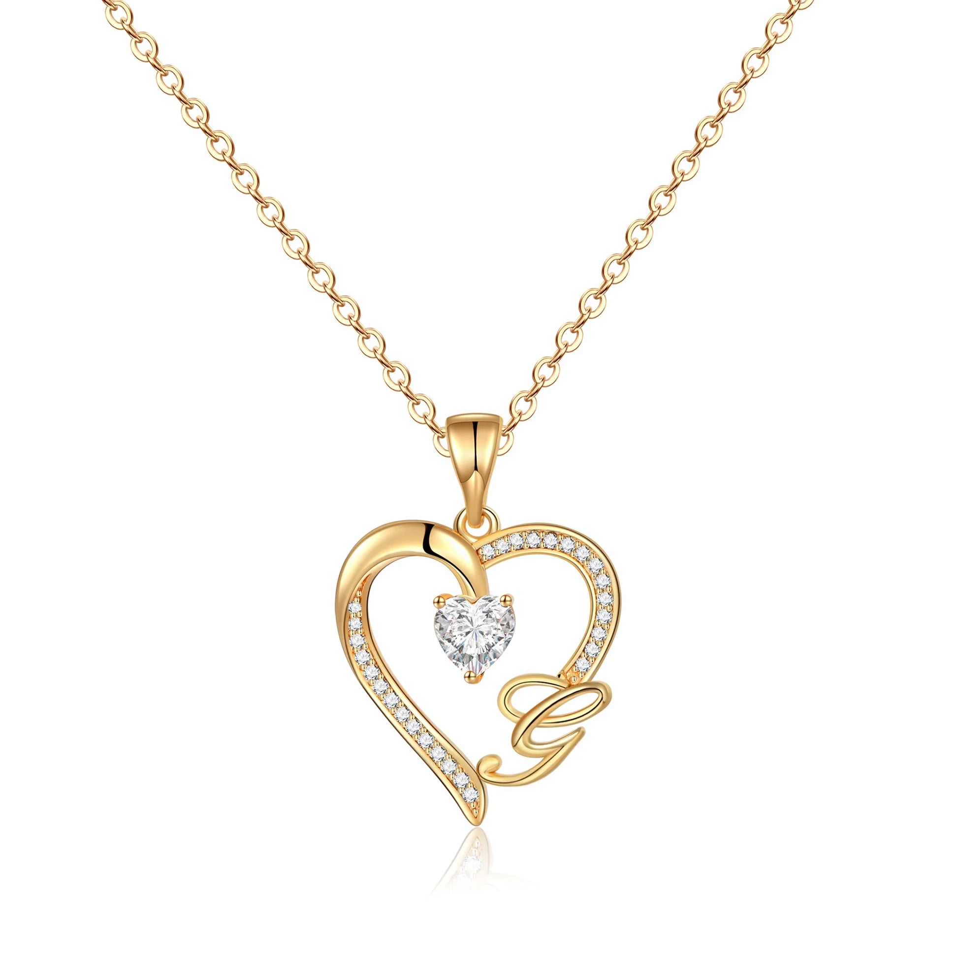 14K Gold Plated Initial Heart Pendant Necklace for Women