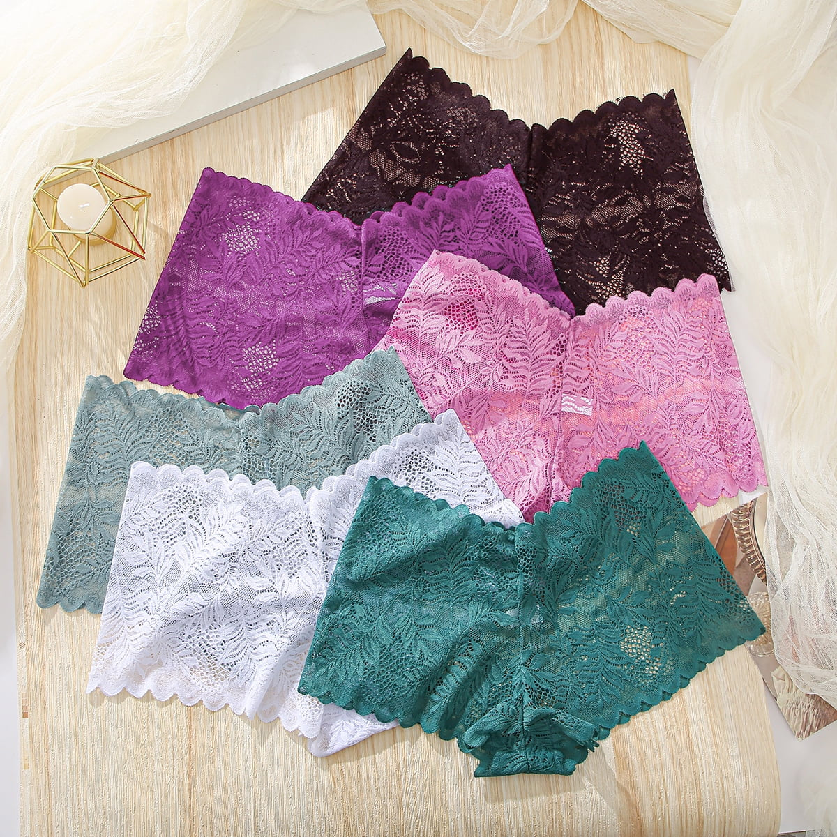 6 Pack Lace Underwear for Women Soft Briefs Embroidery Floral Panties S-XL - PrettyFancyNow