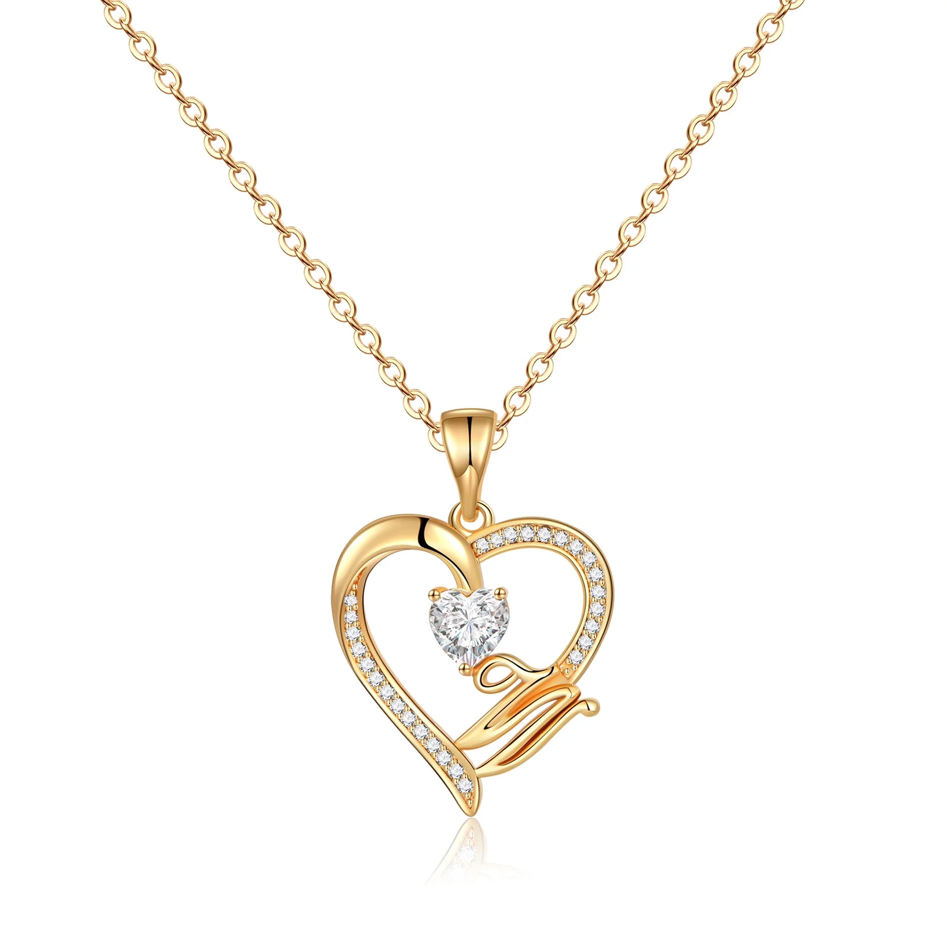 14K Gold Plated Initial Heart Pendant Necklace for Women