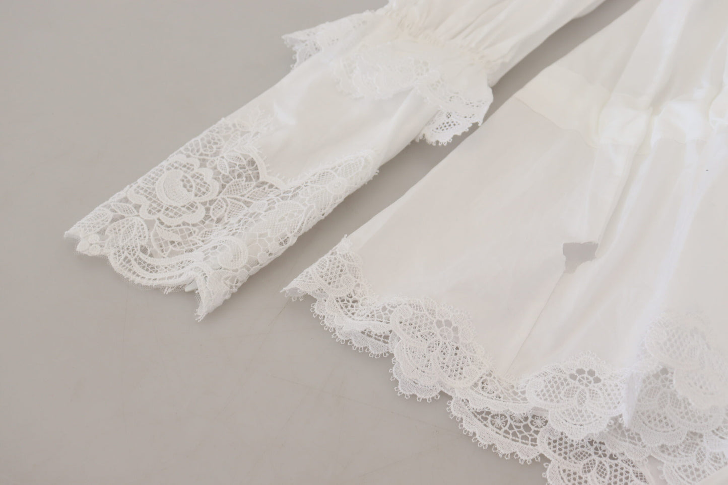 Dolce & Gabbana White Cotton Lace Trim Turtle Neck Blouse Top