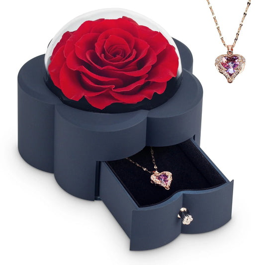 Preserved Flowers Whit High-End Rose Necklace Gift Box