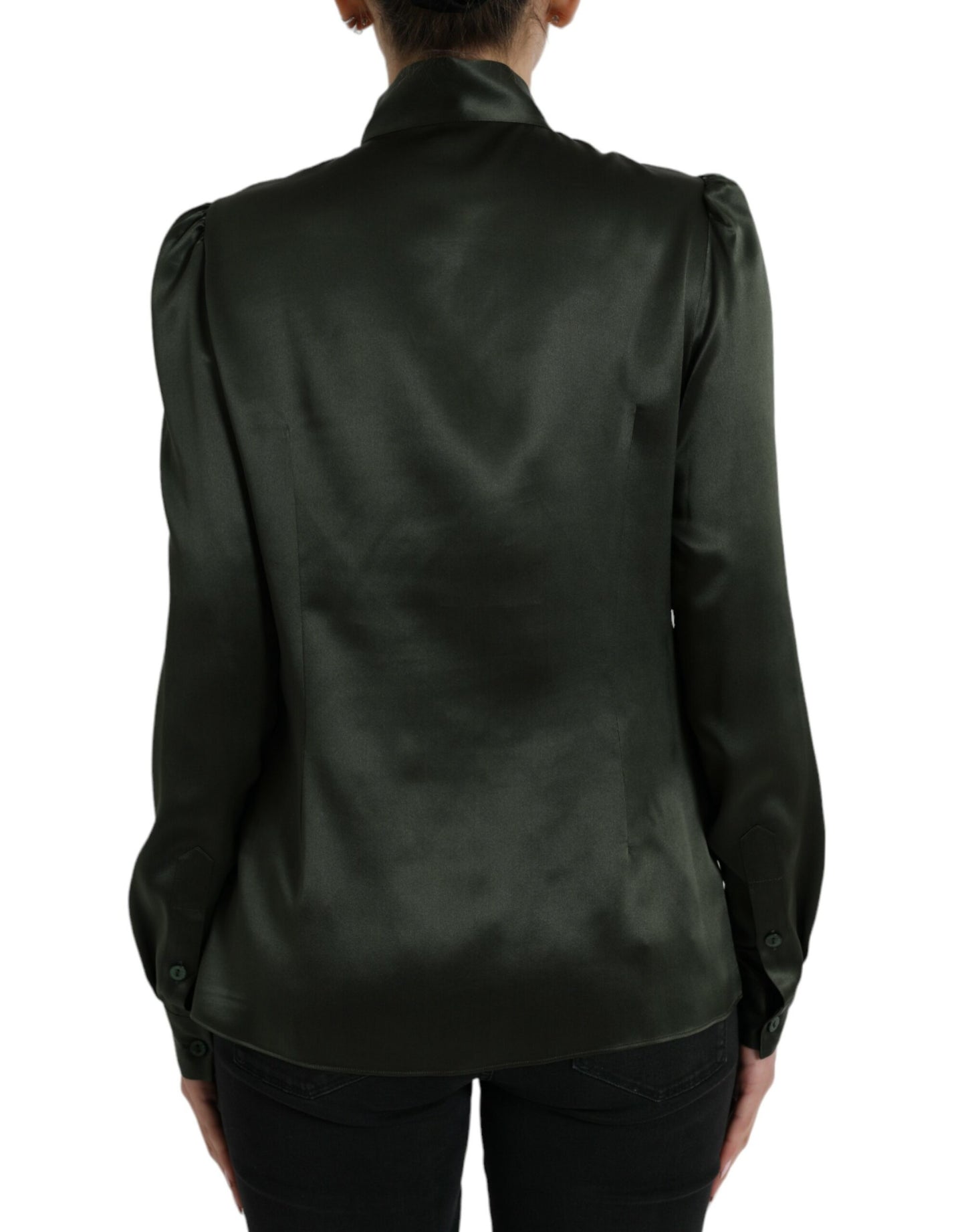 Dolce & Gabbana Gray Long Sleeves Ascot Collar Blouse Top