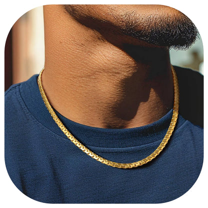 Stainless Steel Flat Box Chain Necklace for Men – Modern Luxury Design