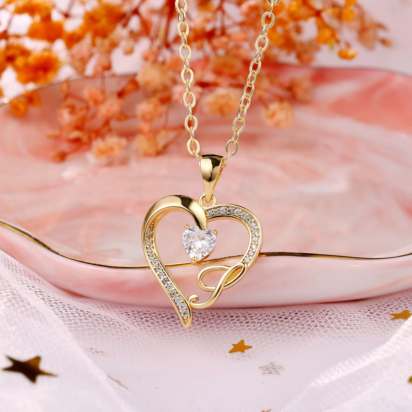 14K Gold Plated Initial Heart Pendant Necklace for Women