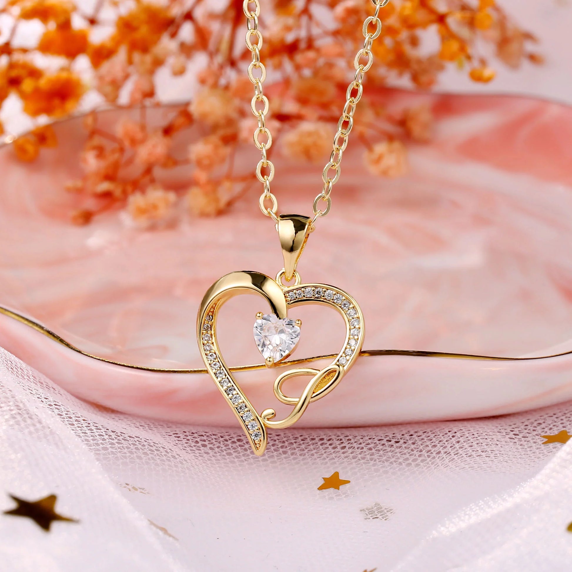 14K Gold Plated Initial Heart Pendant Necklace for Women