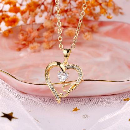 14K Gold Plated Initial Heart Pendant Necklace for Women