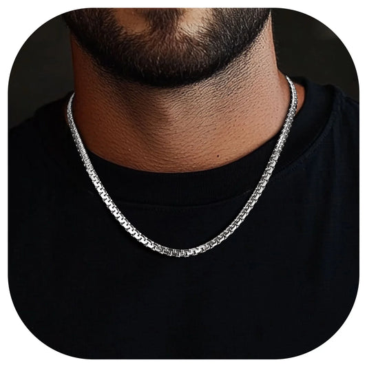 Stainless Steel Flat Box Chain Necklace for Men – Modern Luxury Design