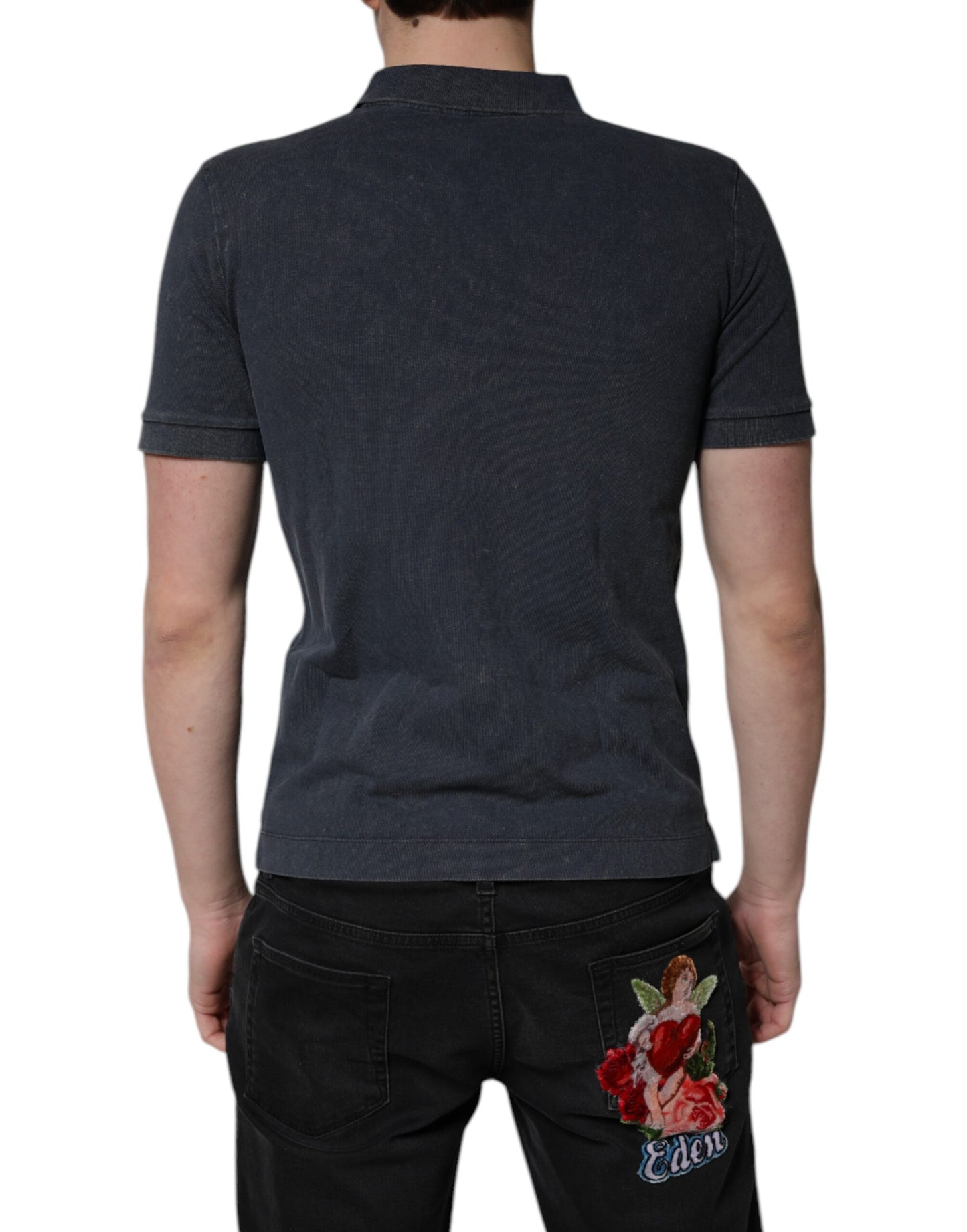 Dolce & Gabbana Dark Blue Logo Plaque Cotton Men Polo Shirt T-shirt