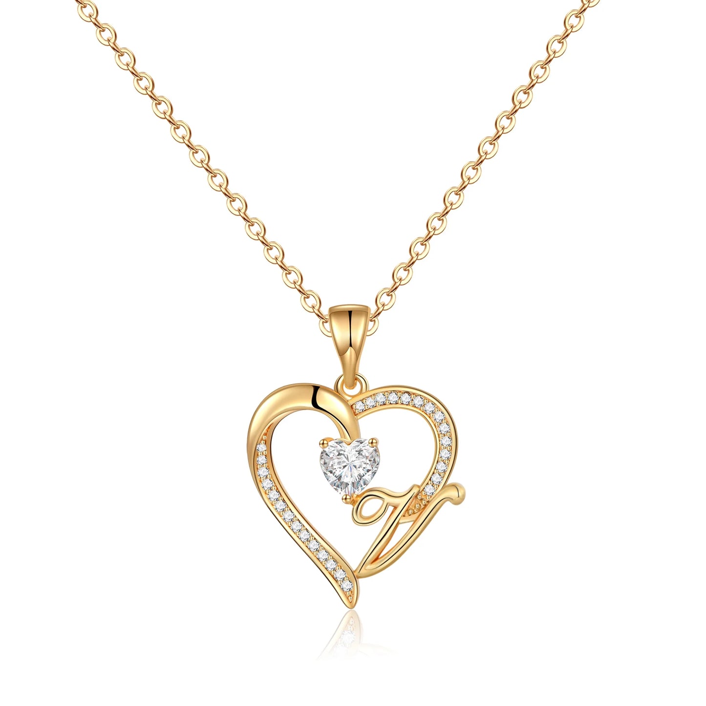 14K Gold Plated Initial Heart Pendant Necklace for Women