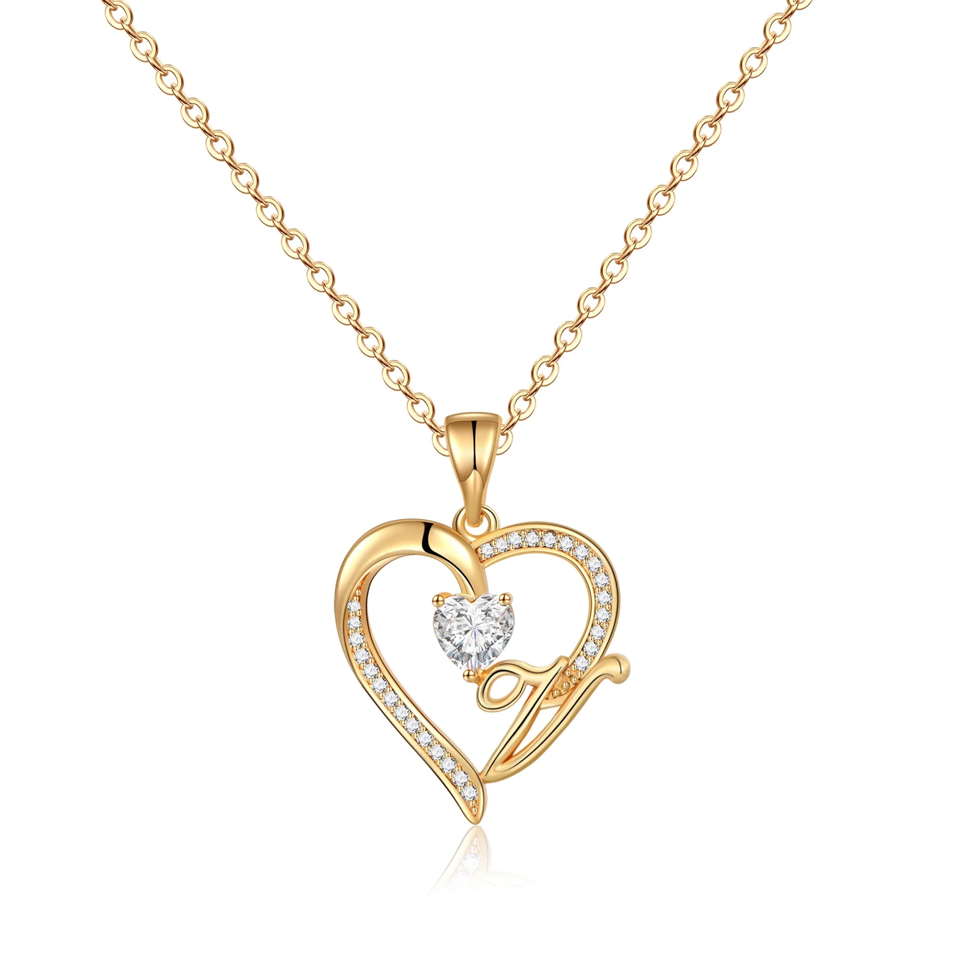 14K Gold Plated Initial Heart Pendant Necklace for Women