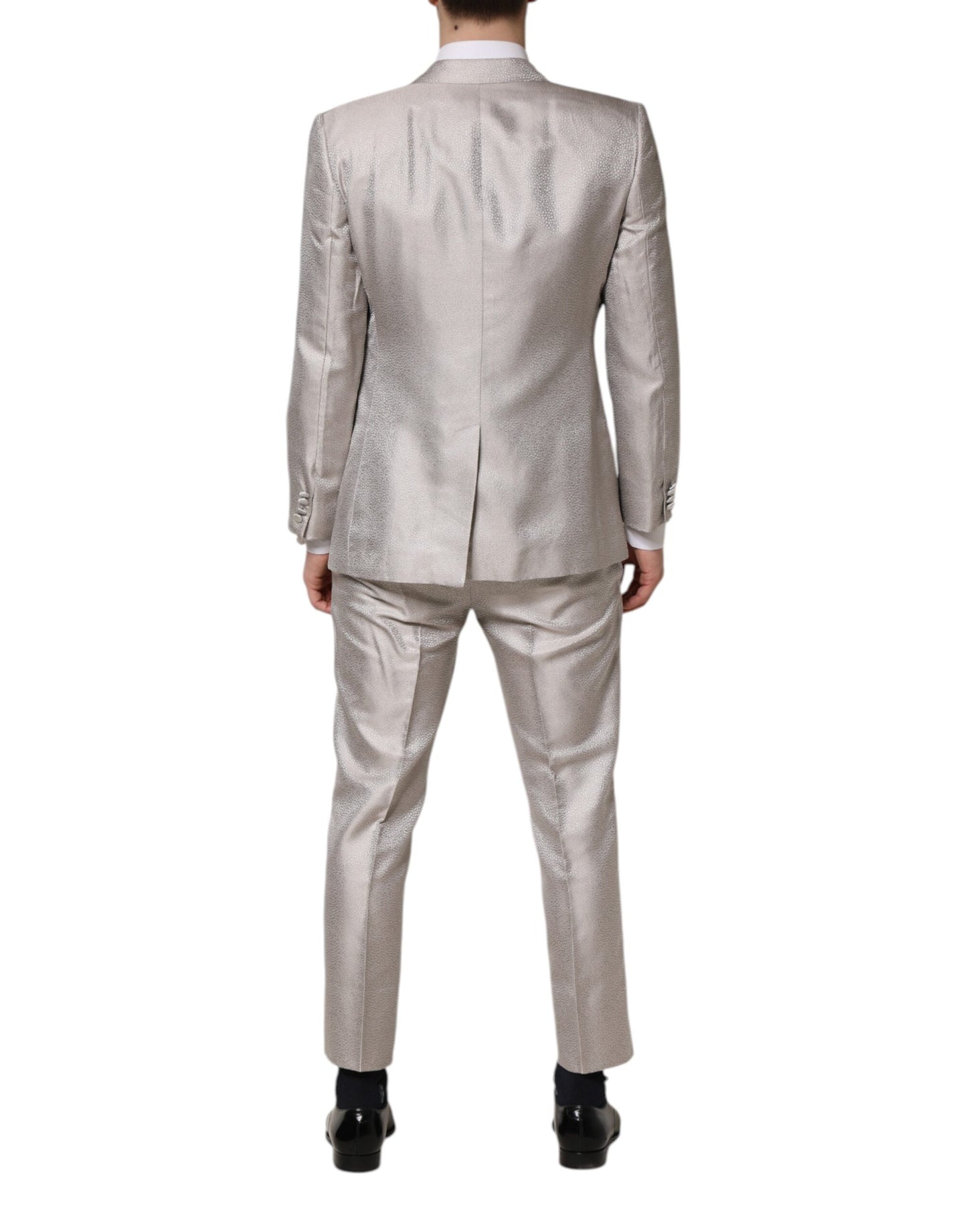 Dolce & Gabbana Light Gray Jacquard Silk Dotted 2 Piece Suit