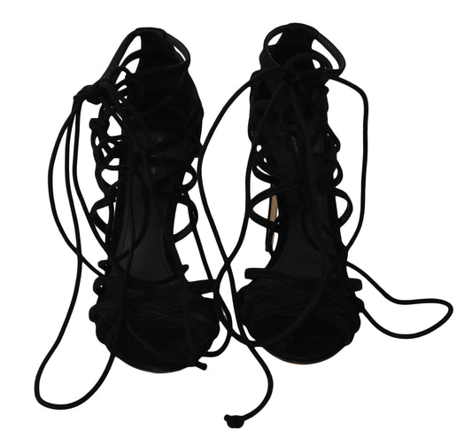 Dolce & Gabbana Black Suede Strap Stilettos Sandals