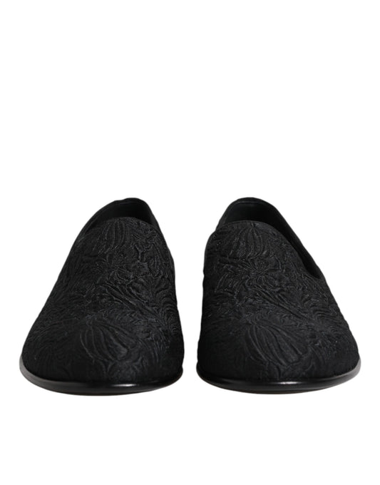 Dolce & Gabbana Black Jacquard Slip On Loafers Formal Shoes