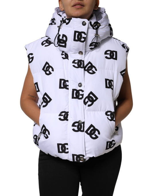 Dolce & Gabbana White Black DG Mania Polyester Puffer Jacket