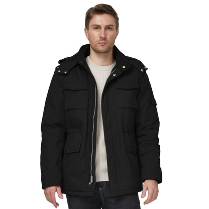 Men'S Winter Coat Warm Puffer Jacket Hooded Winter Puffer Jacket Black L