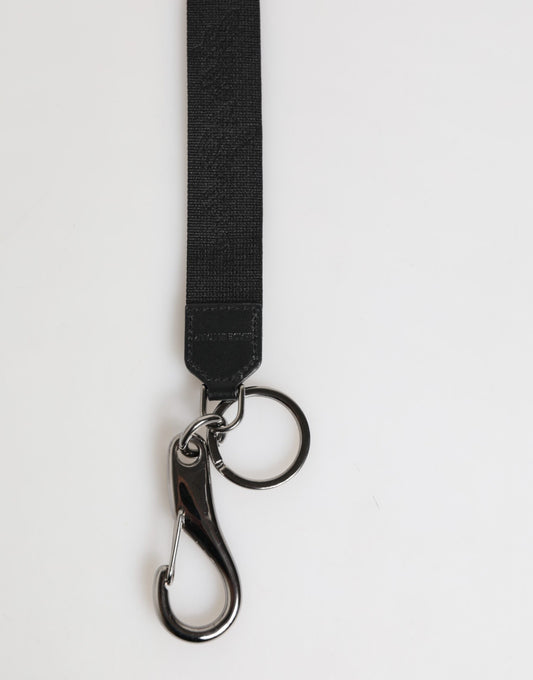 Dolce & Gabbana Black Yellow Polyester DG Logo Silver Keychain Keyring