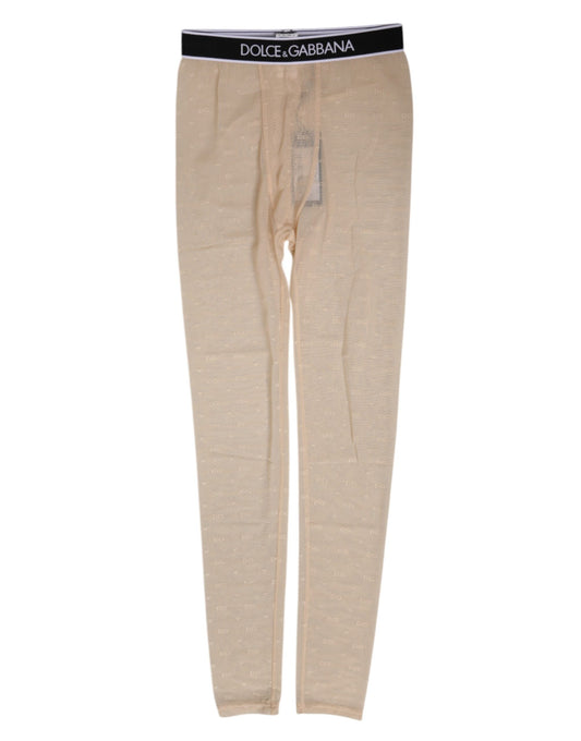 Dolce & Gabbana Beige Nylon Logo Lace Leggings Pants Underwear