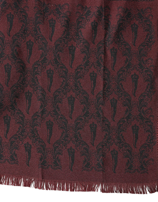 Dolce & Gabbana Maroon Patterned Silk Wrap Foulard Men 133cm x 22cm Scarf