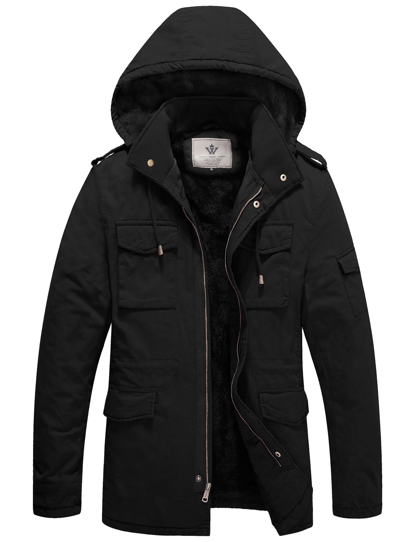 Men'S Winter Coat Warm Puffer Jacket Hooded Winter Puffer Jacket Black L
