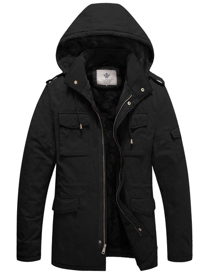 Men'S Winter Coat Warm Puffer Jacket Hooded Winter Puffer Jacket Black L