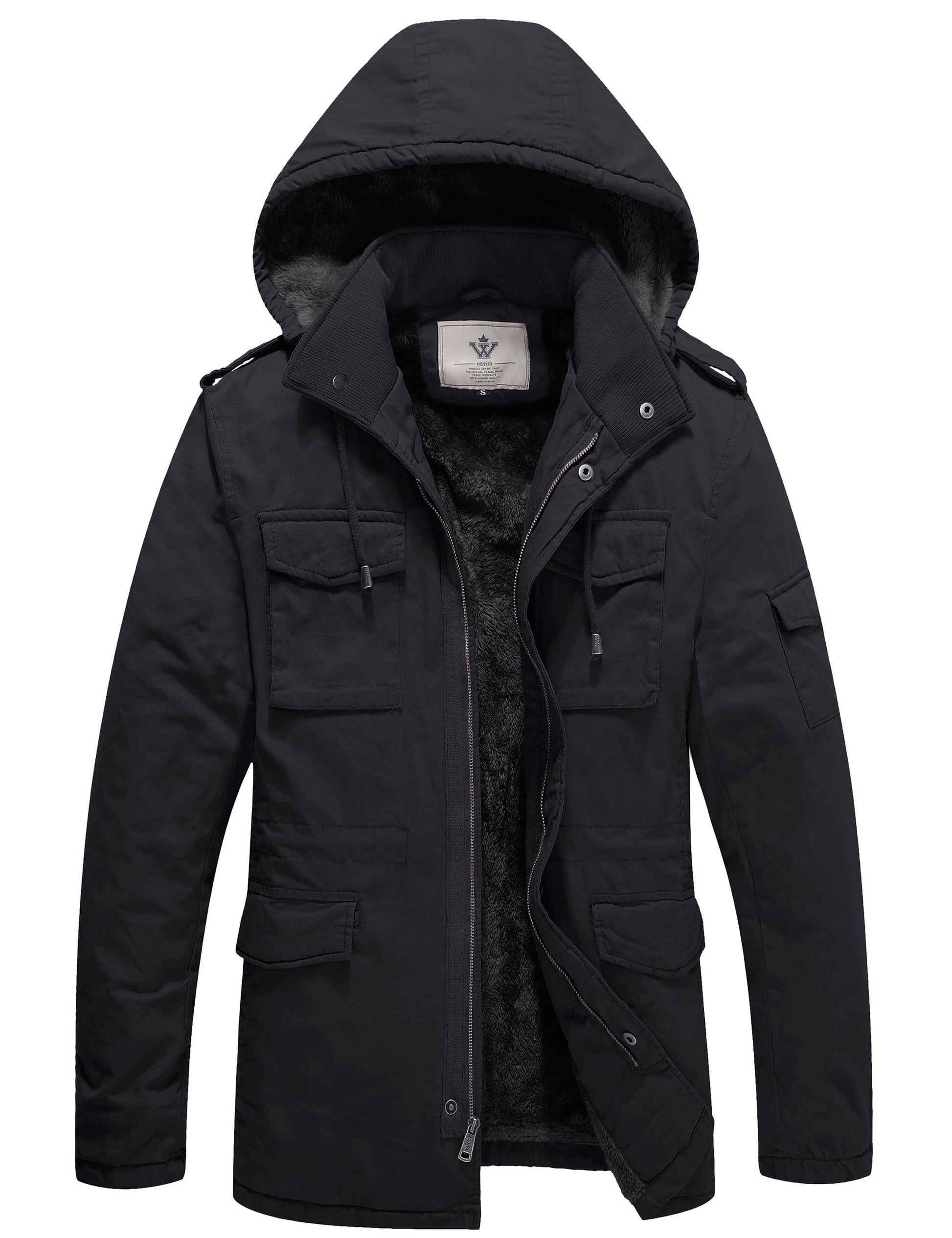 Men'S Winter Coat Warm Puffer Jacket Hooded Winter Puffer Jacket Black L