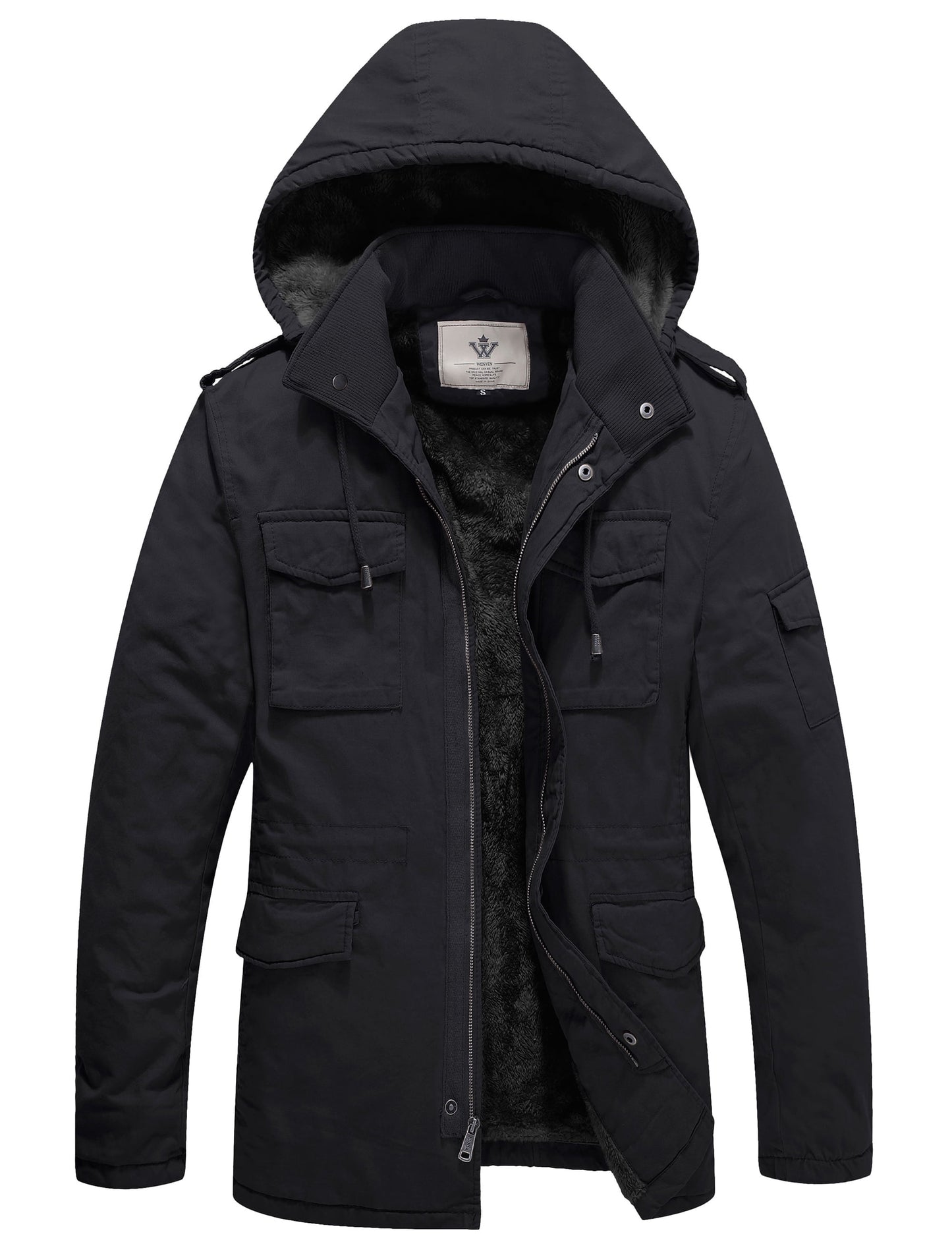 Men'S Winter Coat Warm Puffer Jacket Hooded Winter Puffer Jacket Black L