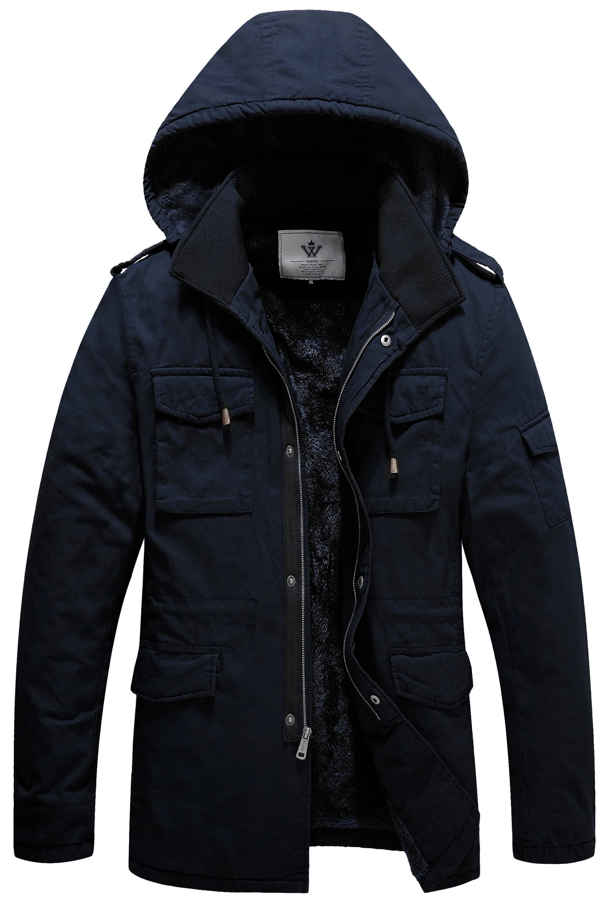 Men'S Winter Coat Warm Puffer Jacket Hooded Winter Puffer Jacket Black L