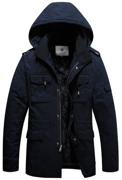 Men'S Winter Coat Warm Puffer Jacket Hooded Winter Puffer Jacket Black L